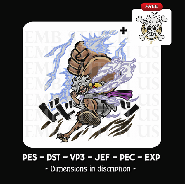 Luffy Gear 5 - One piece embroidery design